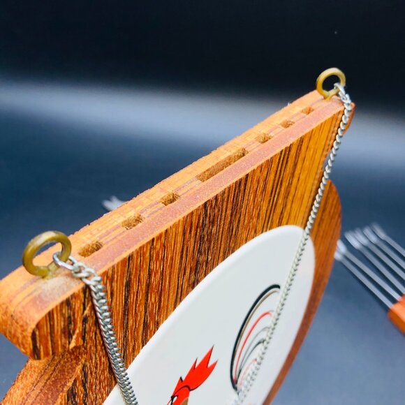 Vintage Teapot Shaped Cheese Board and Utensils SET, Mid Century Rooster Hanging - Picture 11 of 16